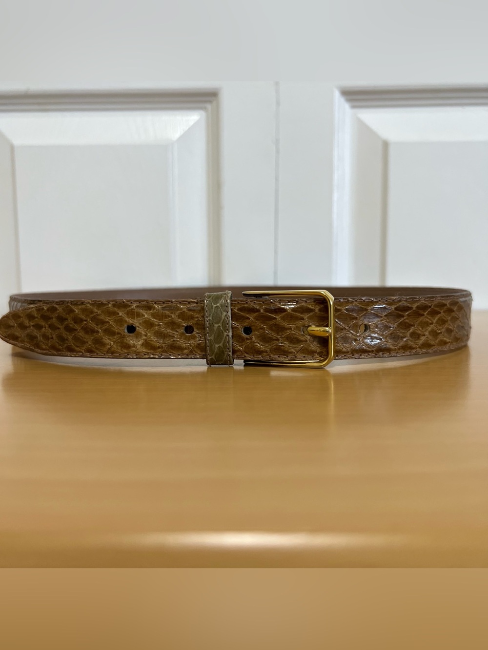 Women’s Brown Snakeskin Bonded Leather Belt with Gold Buckle Size 32